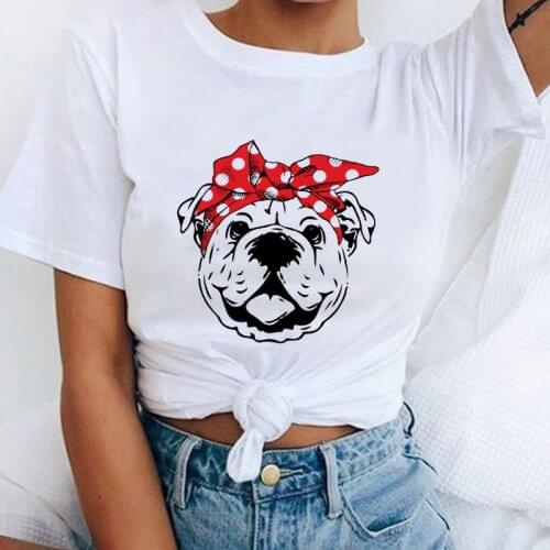 Women’s T-shirts Kawaii Pug Dog Prints White Tshirt Short Sleeve Women Vintage T-shirt Female Fashion Harajuku Tops
