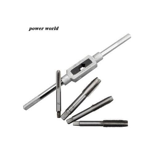 HSS Hand Tap Wrench Holder High Speed Steel Straight Tap Wrench with 10pcs M3-M12 Hand Screw Thread Taps Reamer