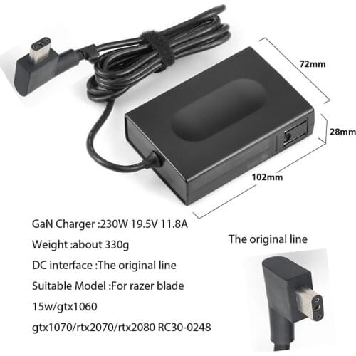GaN 230W 19.5V 11.8A 3 hole Portable Adaptor Charger for AC adaptor for Razer Blade 15 w gtx1060 gtx1070 rtx2070 rtx2080 RC30