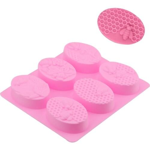 HOOMIN Silicone Soap Molds Tray 6 Forms Oval Bee Soap Mold 3D Insect DIY Handmade Craft Soap Mould