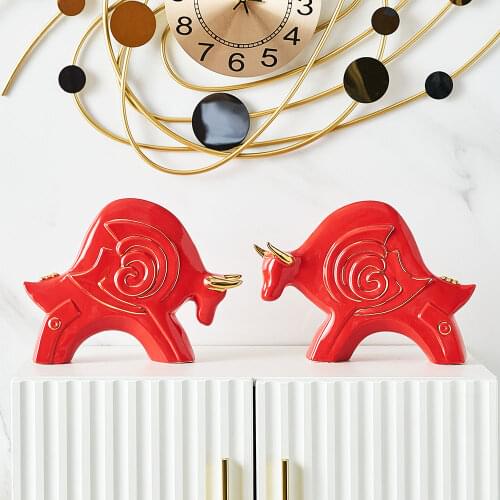 Cow Ceramic Sculpture Home Decor for Living Room Desktop Decor Office Accessories Mascot Feng Shui Crafts Modern Home Decore