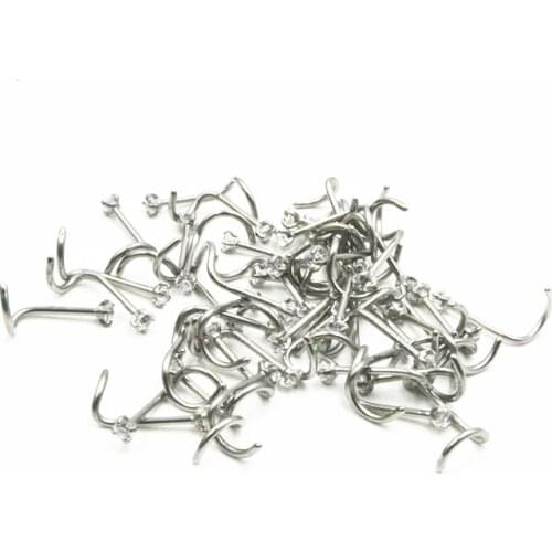 50pcs Free Shipping Nose Rings All Clear CZ Gems Nostril Nose Ring Screw Studs Body Piercing Jewelry Shine
