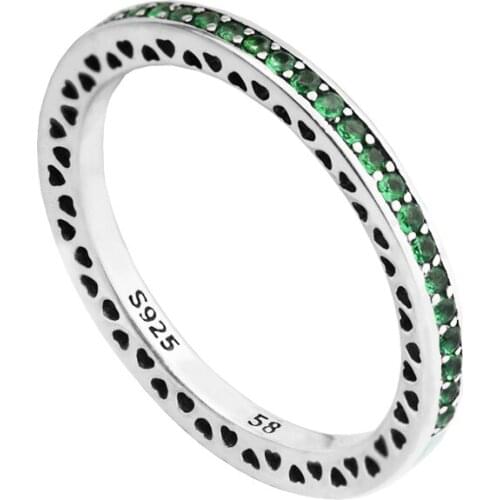Radiant Hearts Ring with Bright Mint Enamel & Royal Green Crystals 100% 925 Authentic Sterling Silver Fine Jewelry Free Shipping