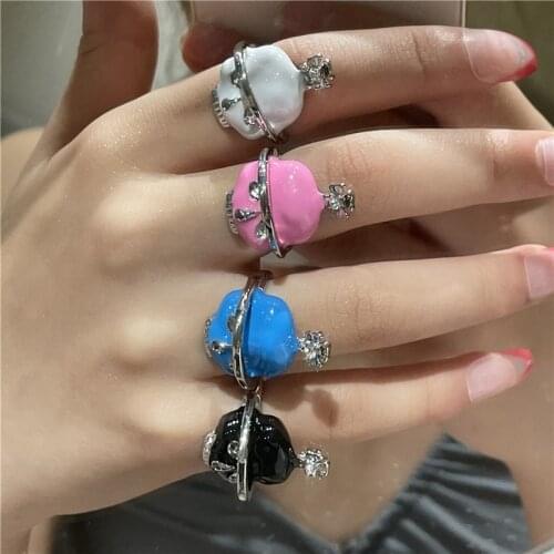 FFLACELL 2021 NEW Korean Fashion Punk Hip Hop Skull Spray Paint Color Drip Glaze Rings for Women Girl Jewelry