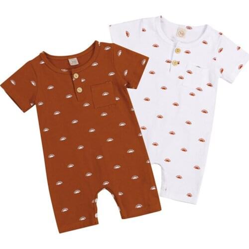 Pudcoco 0-18M Romper Baby Boy Girl Summer Short Sleeve O-Neck Button Sun Print Casual Fashion Jumpsuit Playsuit Leotard Clothes