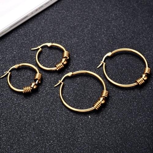 Punk Personality Men Womens Stainless Steel Circle Drop Earrings Small Circle Metal Ball Ear Buckle Earrings Unisex Jewelry Gift