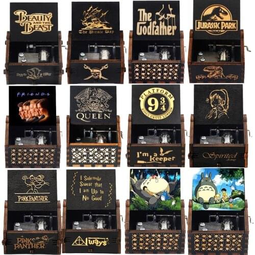 Antique Carved Totoro Jurassic Park Music Box Hand-Cranked Wooden You Are Our Sunshine Theme Musical Box Birthday Christma Gift