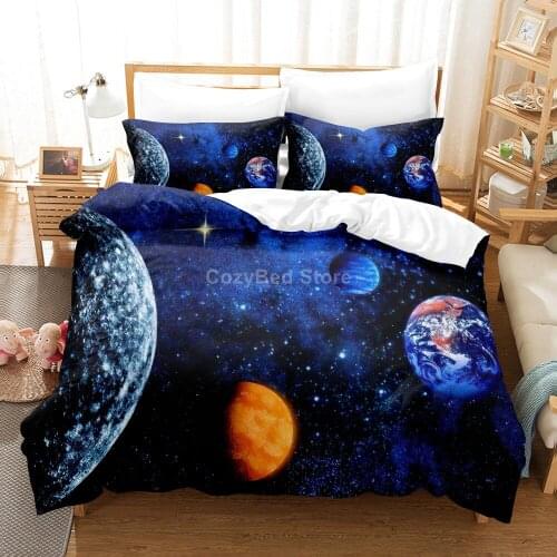 Planet Universe Bedding Set Star Modern 3d Duvet Cover Sets Comforter Bed Linen Twin Queen King Single Size Boy Girl Space Blue