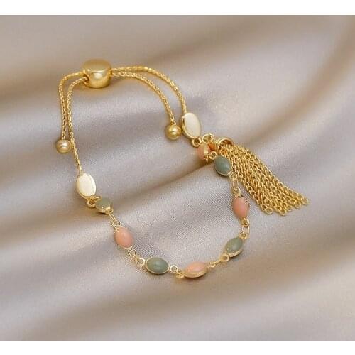 2021 New Fashion Temperament Geometric Vintage French Style Bracelets Contracted Sweet Metal Tassel Women Bracelets