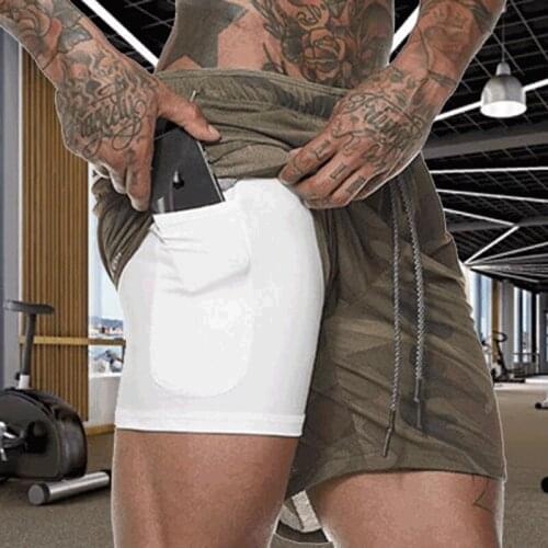 Summer New Mens Shorts 2 In 1 Running Large Size Quick-Drying Mesh Straight Five Training Sports Fitness Shorts Pocket