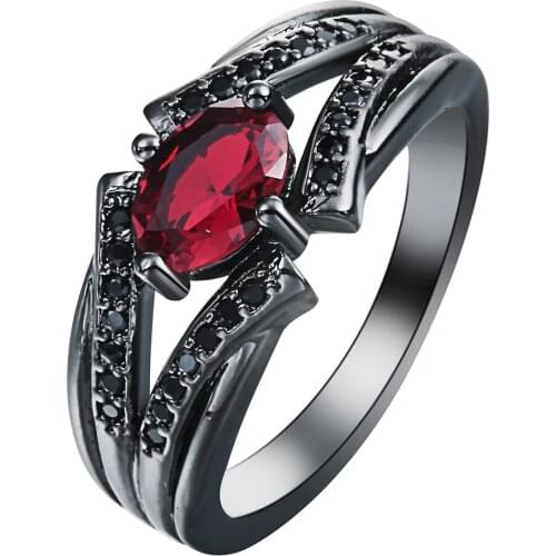 New Oval vintage black gun promise Rings new fashion jewelry Hot princess Red black czech zircon Engagement Ring for Lady