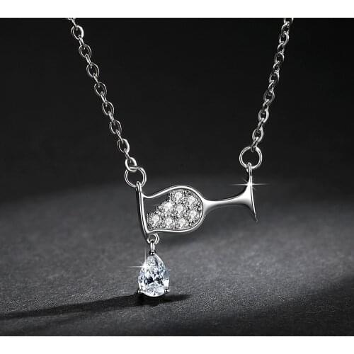 LOYE Drop Crystal Zircon Wine Glass Pendant Necklaces for Women Rhinestone Luxury Necklaces Christmas Gifts Birthday Jewelry
