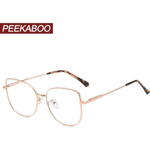 Peekaboo blue light filter glasses metal vintage female big fashion spectacle frames women cat eye clear lens gold decoration