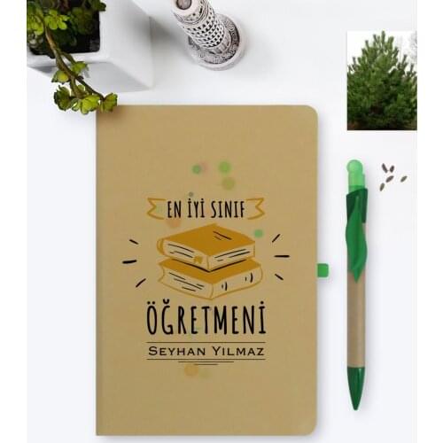 Personalized Best Class Teacher Themed Environmentalist Notebook and Seeded Pen Set-6