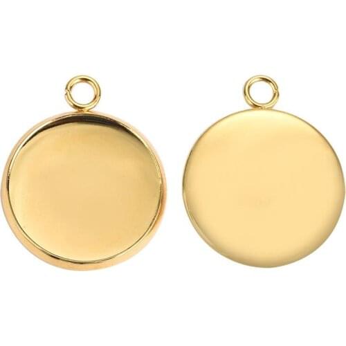 Gold Color Stainless Steel Pendant Round Bezel tray fits 6 8 10 12 14 16mm Cabochons Base Blanks Earring Supplies DIY Findings