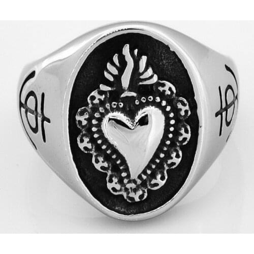 Dropshipping 316L Stainless Steel Ladies Mens Biker Punk Sacred Heart Of Jesus God Ring Cross Amulet Jewelry For Man Gift Anel