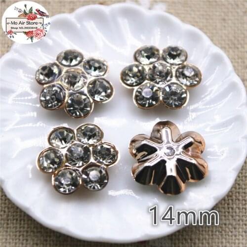 10pcs 14mm golden color rhinestone flower button decoration craft scrapbook accessories