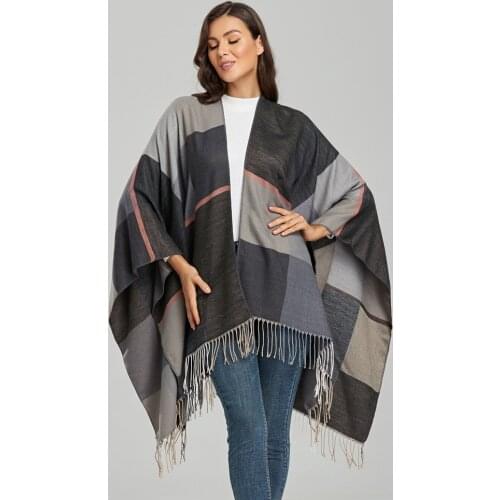 Luxury Brand Winter Warm Plaid Ponchos And Capes For Women Oversized Shawls Wraps Cashmere Pashmina Scarf Female Bufanda Mujer