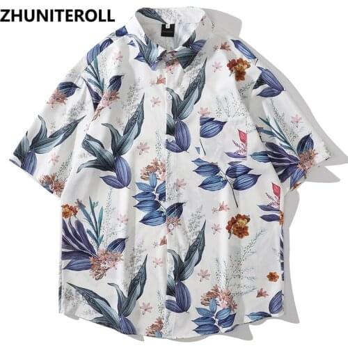 Hip Hop Black Shirt Streetwear Men Leaf Print Hawaiian Beach Shirt Harajuku Short Sleeve Summer Aloha Shirt Fashion Clothing