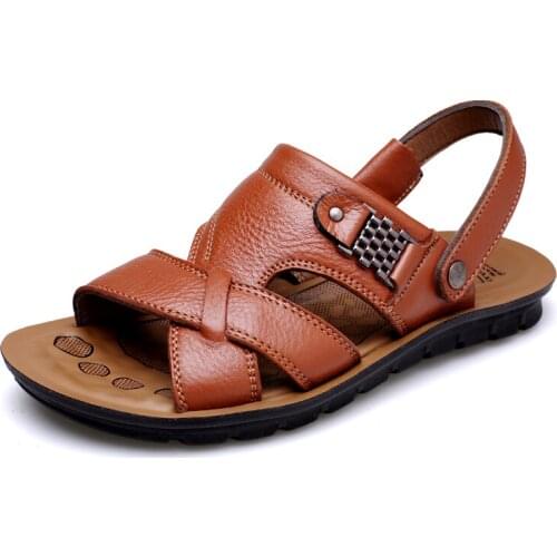 2020 Men Genuine Leather Sandals Summer Classic Men Shoes Slippers Soft Sandals Men Roman Comfortable Walking Footwear