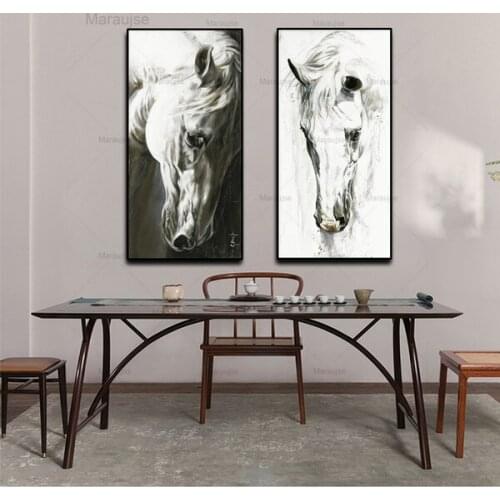 Modern Animal Oil Painting On Canvas Wall Art Painted Black And White Horse Living Room Bedroom Wall Decor Painting Core