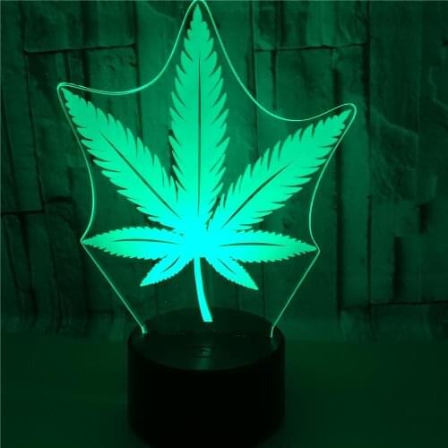 Weed 3d LED Lamp with 7 Colors Change USB LED Table Lamps Remote Touch Switch Acrylic Baby Sleep Night Light Home Bedroom Decor