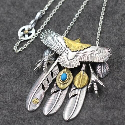 Takahashi Goro Thai Silver Vintage Eagle Paw Feather Pendant Tai Kok Chain Indian Style S925 Sterling Silver A Set Necklace