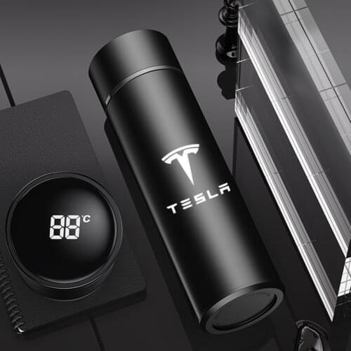 500ML Stainless Steel Thermos Bottle Cup Temperature Display Vacuum Flasks For Tesla Model 3 Model X Model S Auto Accessories