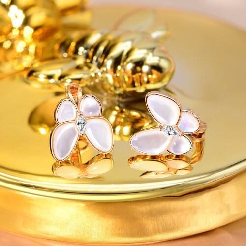 Vintage 100% 925 Sterling Silver White Mother Shell Butterfly Woman EarringWoman Earring Fine Jewelry Gifts