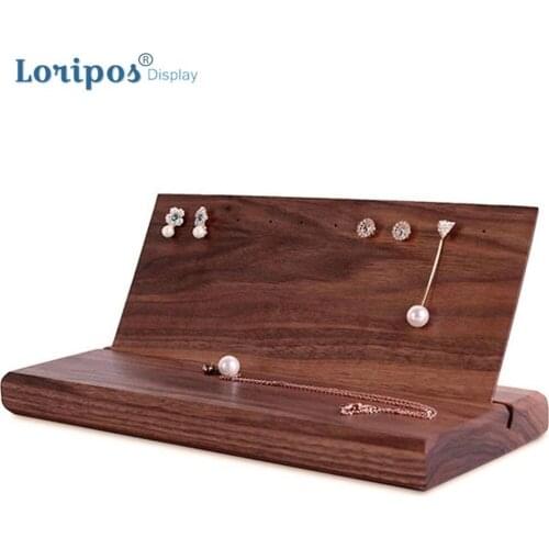 Showcase Ear Stud Storage Bracket Earring Shelf Black Walnut Jewelry Rack Slotted Earrings Holder Rings Necklace Display Stand