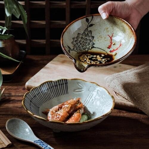 Japanese Style Bowl Set Noodle Bowl Ceramic Hot Pot Commercial Tableware Dipping Small Bowl Restaurant Eating Bowl Cute Bowl