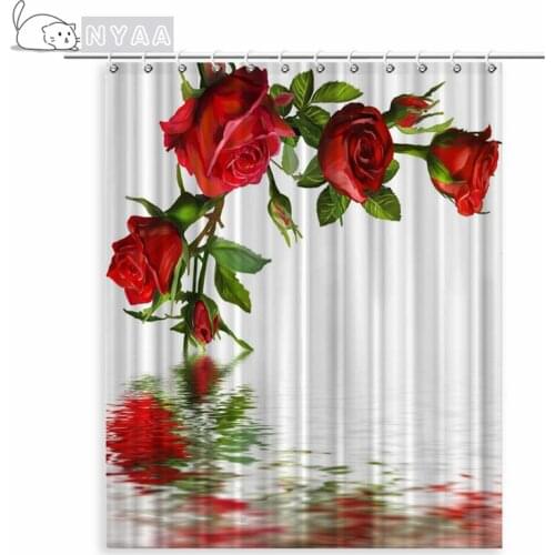 3D Red Rose Plants Flowers Bathroom Curtain Love Romance Bath Curtain Waterproof Fabric Shower Curtains Decor 240X180 With Hooks