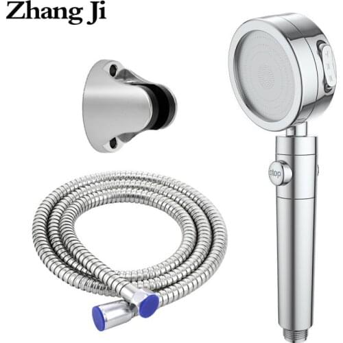 ZhangJi Plating 3 Modes Shower Head Switch Button Chrome Electroplate Adjustable Bathroom Handled High Pressure Nozzle Sprayer