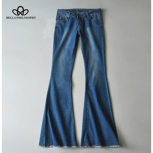 Bella Philosophy 2018 Autumn slim flare denim pant jeans female Light blue jeans women trousers retro casual jeans for women