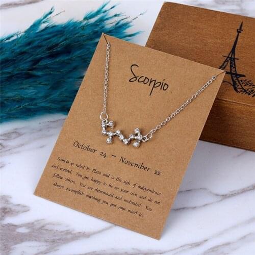 Female Elegant Shiny Crystal Constellation Necklace Simple Star Sign Pendants Short Chain Choker Necklaces for Women Jewelry