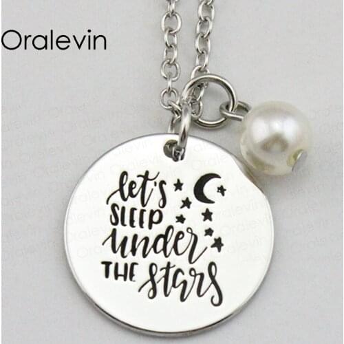 LETS SLEEP UNDER THE STARS Inspirational Hand Stamped Engraved Custom Pendant Necklace for Women Jewelry,10Pcs/Lot, #LN2021