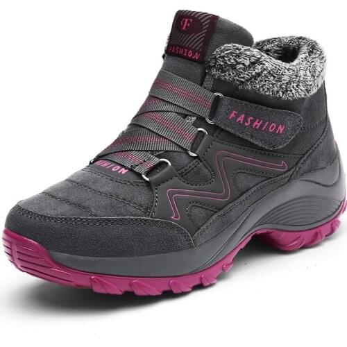 Winter Womens Snow Boots Leather Women Warm Thick Plush Snow Boots Waterproof Female Wedge Suede Boots Non-Slip Lady Footwear