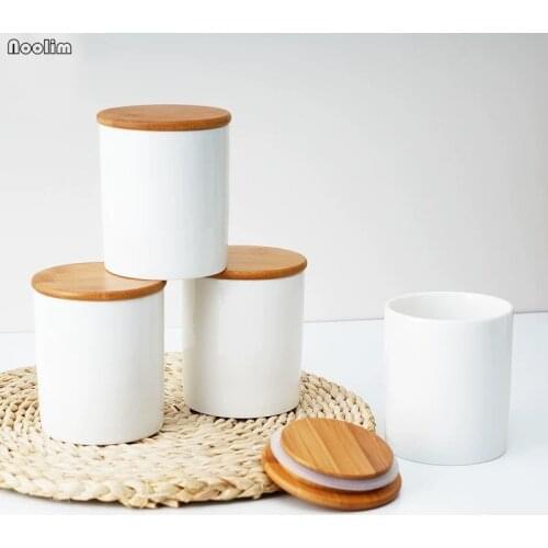 1pc Simple Household Ceramic Bottle Sealed Can with Bamboo Lid Grain Dried Fruit Dessert Tea Storage Tank Kitchen Food Container