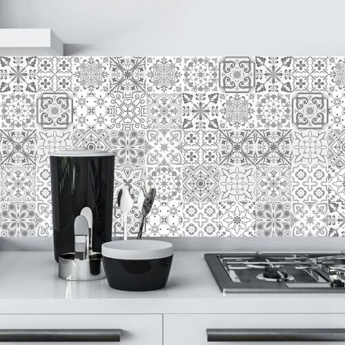 10/15/20/30cm Retro Tile Floor Sticker PVC Bathroom Kitchen Waterproof Wall Sticker Home Decor TV Wallpaper Wall Mural