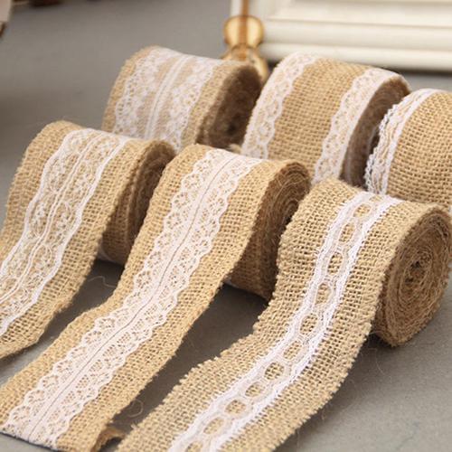 2M Vintage Lace Edged Burlap Ribbon Rustic Wedding Party Decor DIY Crafts