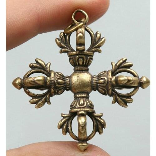 1.8" Nepal Tibetan Buddhism Bronze Cross Dorje Vajra Xiangmo-chu Amulet Pendant
