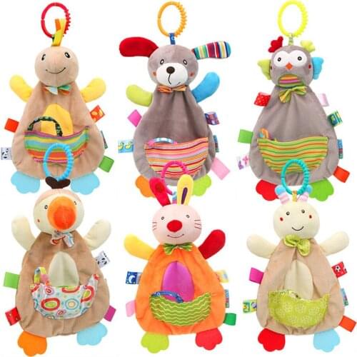 Baby Sleeping Appease Toy Cartoon Animal Plush Stuffed Molar Toys Comfort Towel Rattle Creative Doll Toy Funny Teether