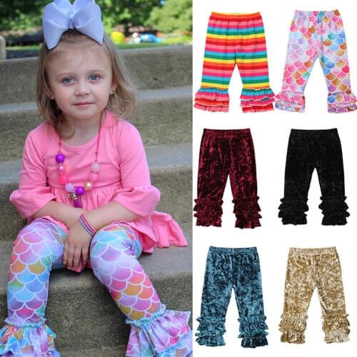2018 Kids Baby Girl Velvet Ruffle Pants Toddler Floral Harem Long Pants Legging Mermaid Rainbow Stripes Clothing 1-6T