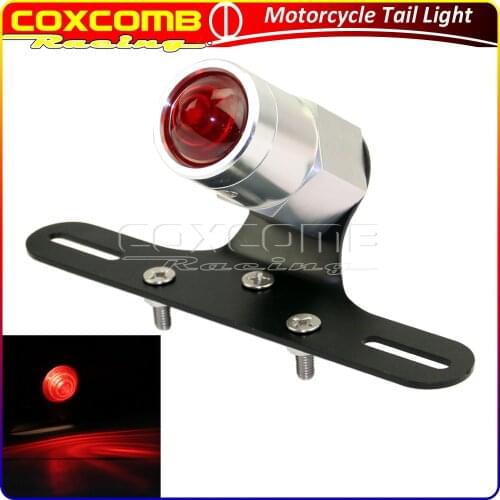 For Harley Triumph Scrambler Cafe Racer Motorcycle Black/Sliver License Plate Bracket Taillights Lucas Style 12V LED Brake Light