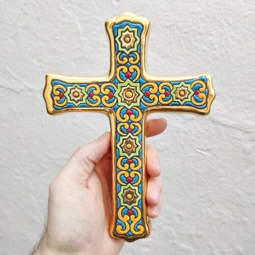 Home cross-ceramics High 21cm/8,3 inch - 24k gold - ceramics glazed up handmade - Made in Spain - Seville - MIJASCERAMIC crafts