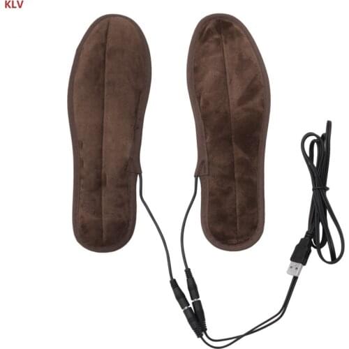 KLV 1 Pair USB Electric Powered Plush Fur Heating Insoles Winter Keep Warm Foot Shoes CN Size 35-44