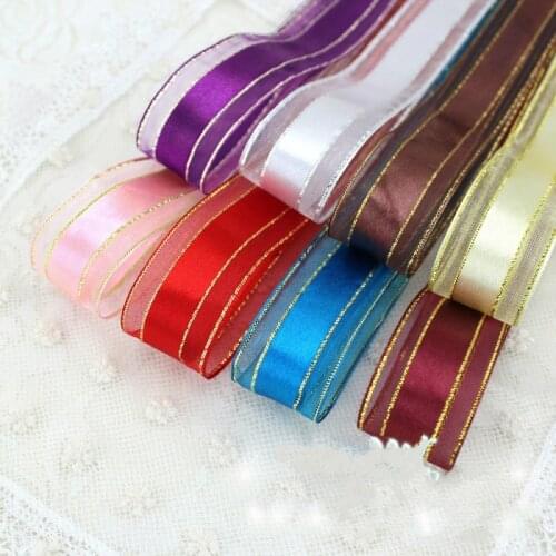 8Meters/Lot 1'' 25mm Satin Ribbon Gift Packaging Gold Edge Silk Ribbons Christmas Wedding Party Decor DIY Apparel Sewing Fabric