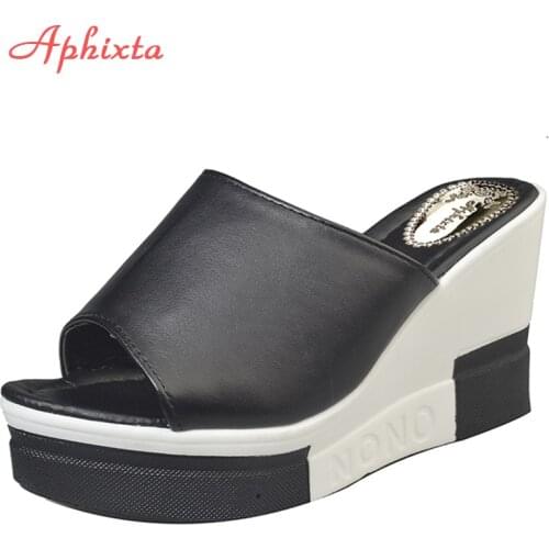 Aphixta Summer Wedge Slippers Flower Hollow Platform High Heels Women Shoes Ladies Outside Basic Wedge Slipper Sandals CN39-40