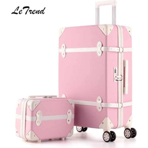 Letrend Women Suitcases Wheel Trolley Rolling Luggage Set Spinner vintage Travel Bag Student Carry on Luggage password Hardside