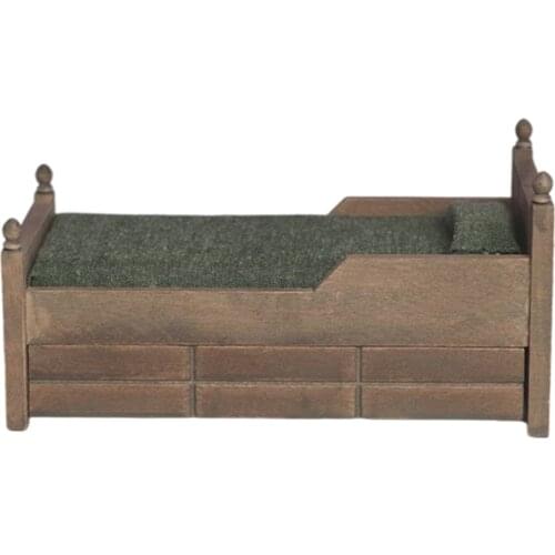 1:12 Scale Dollhouse Mini Queen Bed with Mattress & Pillow Baby Doll Bedroom Furniture Supplies Scenery Accs